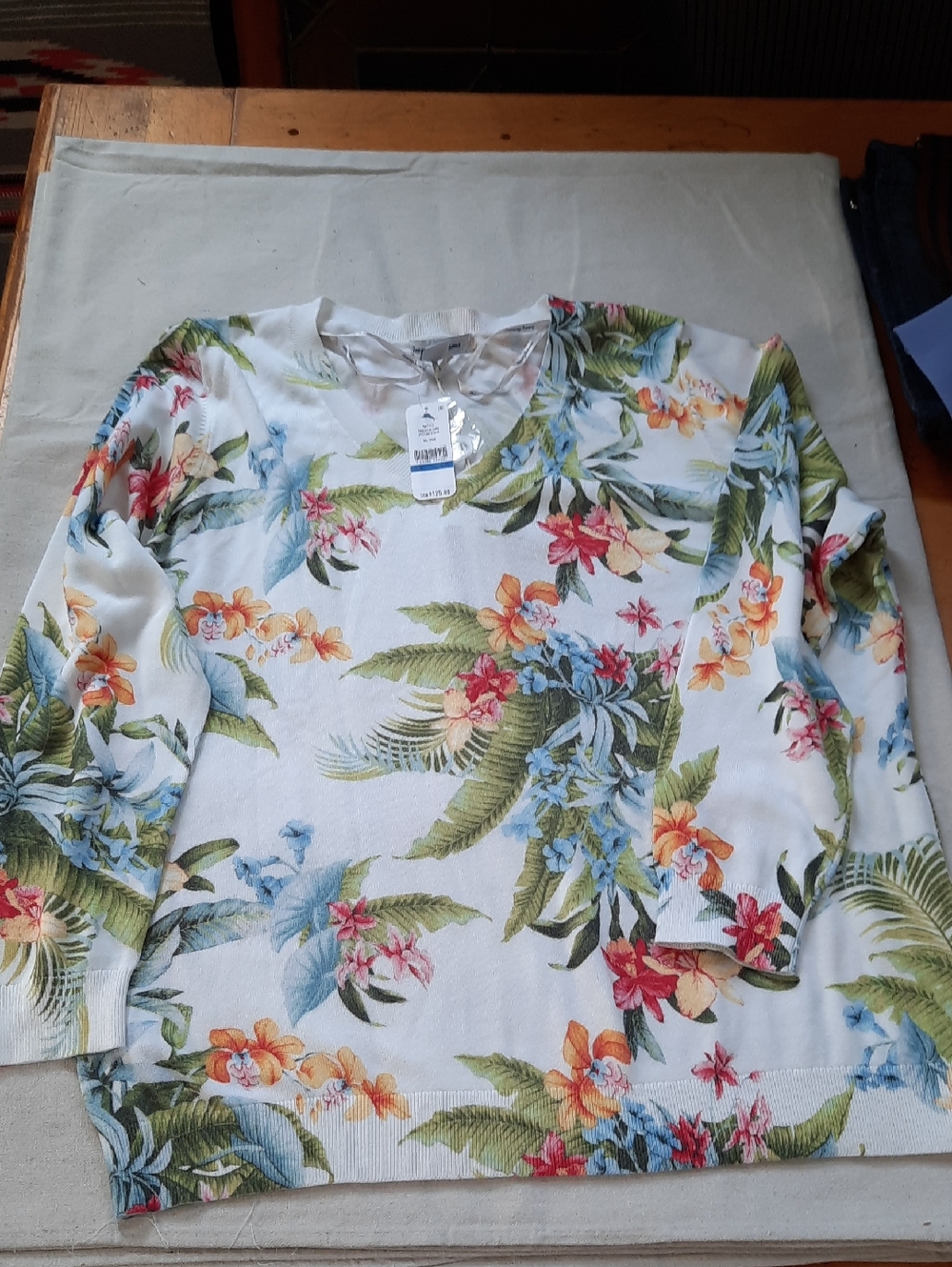 Tommy Bahama White Tropical Floral Long Sleeve Sweater